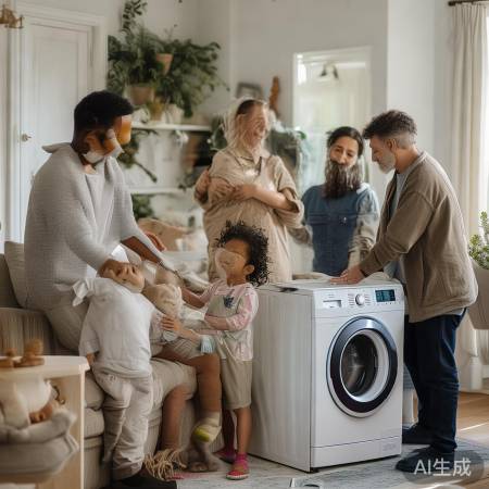 沙发洗衣机摆设，自然尝试中