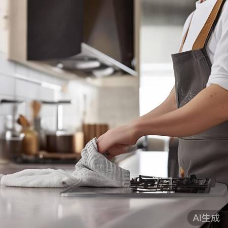 擦干油烟机底部，防油渍附着