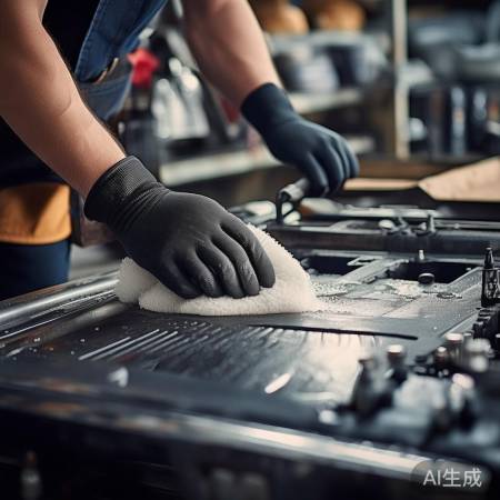 清洁油污灰尘，湿布刷吹干