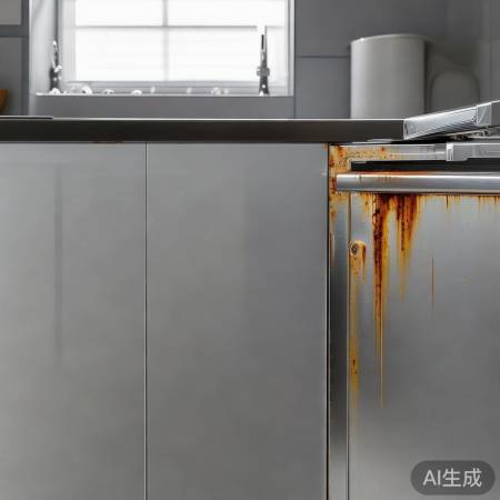 消毒柜导轨生锈，潮湿环境所致。